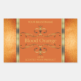 Elegante Orange Gold Produktkennzeichnungen Glitze Rechteckiger Aufkleber
