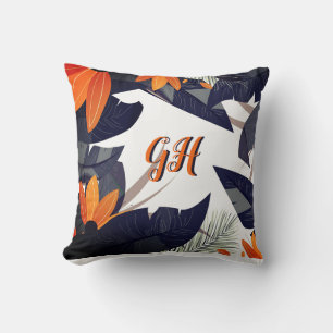 Elegante Orange Gray Foliage Blätter Kissen