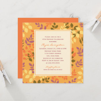 Elegante Orange Herbstlaubs Geburtstagsfeier Einladung