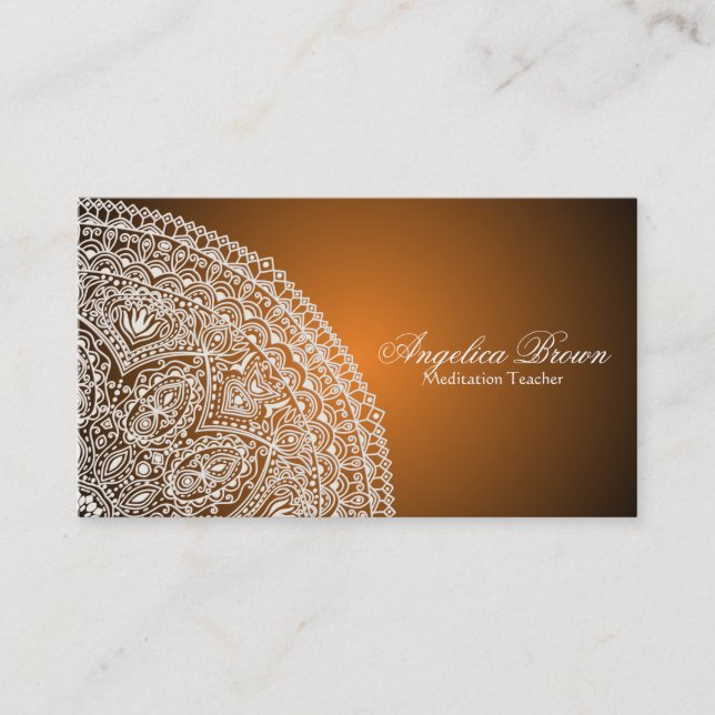 Elegante Orange Mandala Business Card Visitenkarte (Vorderseite)