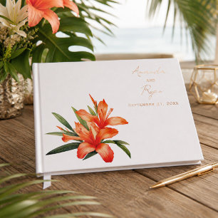 Elegante Orange Oleander Florale Hochzeitsfoto Gästebuch