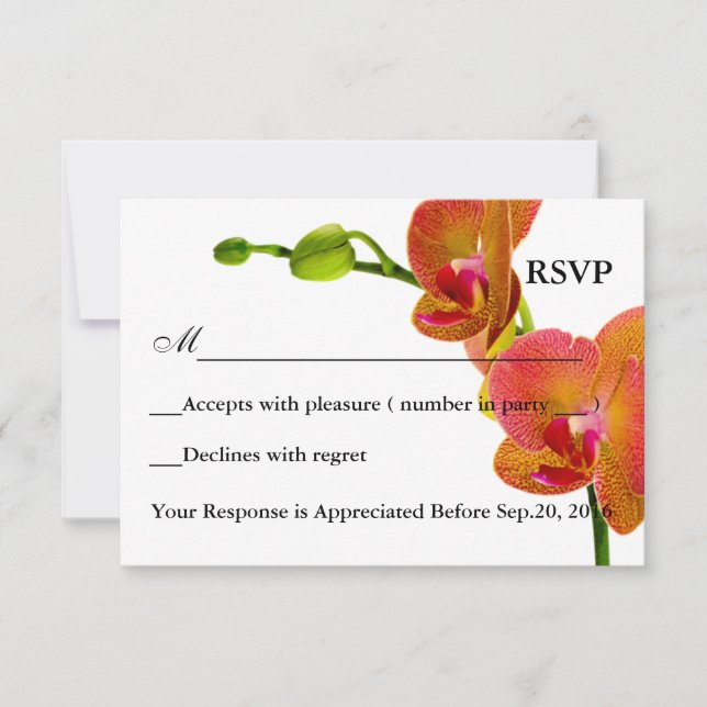 Elegante Orange Orchids Response RSVP Card (Vorderseite)