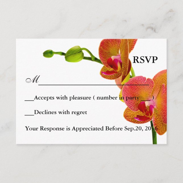 Elegante Orange Orchids Response RSVP Card Karte (Vorderseite)