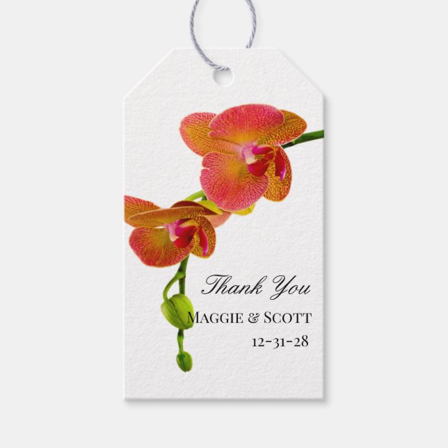 Elegante Orange Orchids Tropical Beach Hochzeit Geschenkanhänger (Vorderseite)