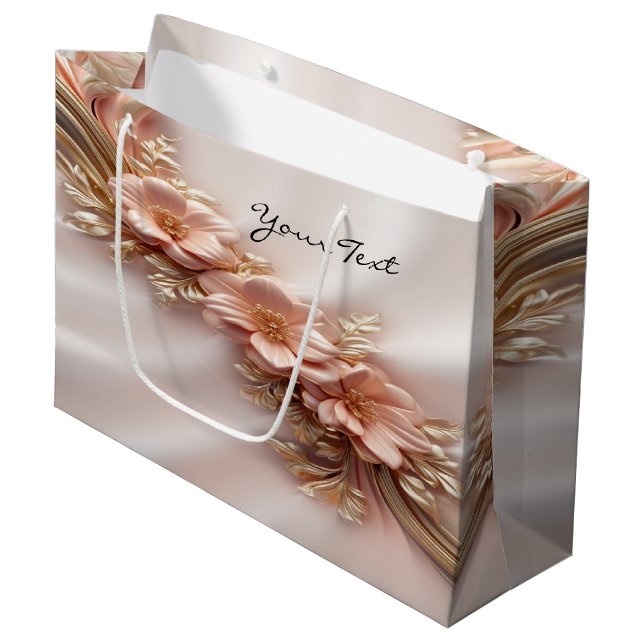Elegante Orange Peach Floral Geschenktasche Große Geschenktüte (Vorderseite Schrägansicht)