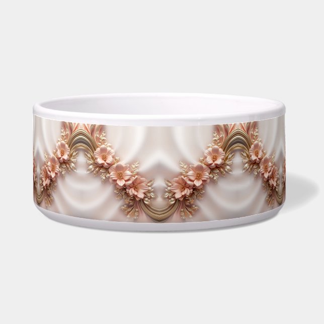 Elegante Orange Peach Floral Keramik Pet Bowl Napf (Vorderseite)