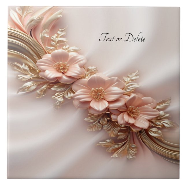 Elegante Orange Peach Floral Keramik Tile Fliese (Vorderseite)