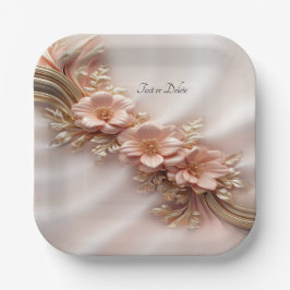 Elegante Orange Peach Floral Paper Plate Pappteller