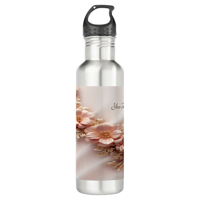 Elegante Orange Peach Floral Water Flasche Edelstahlflasche (Vorderseite)