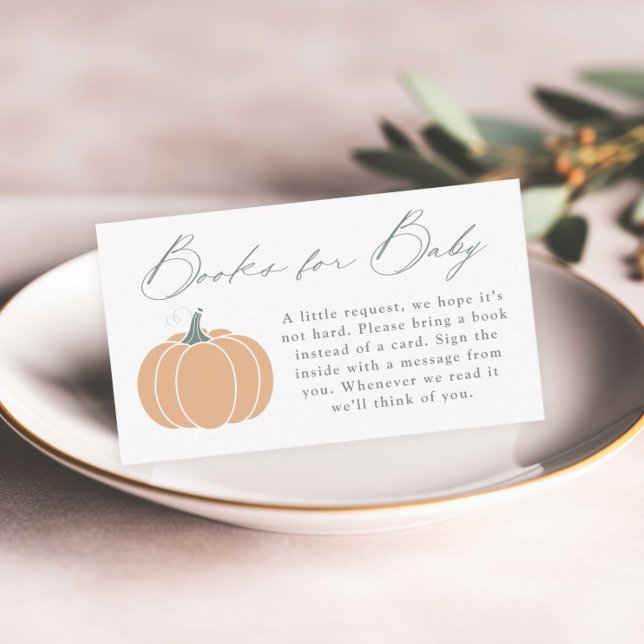 Elegante Orange Pumpkin Baby Shower Books for Baby Begleitkarte (Elegant orange pumpkin books for baby shower invitation enclosure cards.)