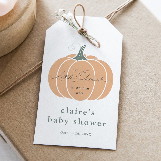 Elegante Orange Pumpkin Fall Baby Shower Gevor Geschenkanhänger (Elegant Orange Little Pumpkin Fall Baby Shower Favor Tag.)