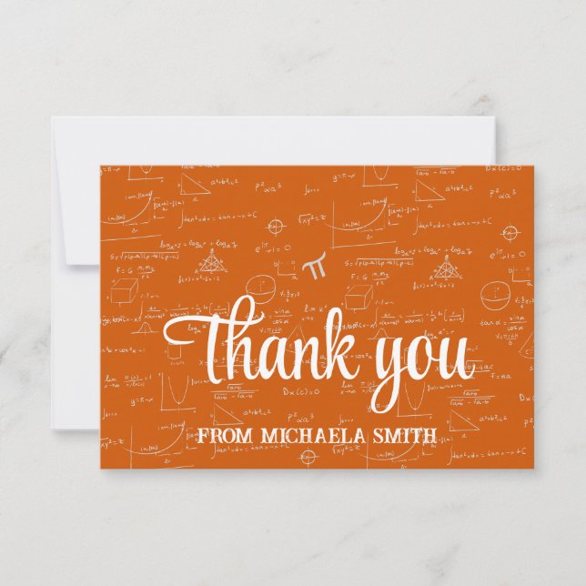 Elegante Orange-Schrift Mathematik Abschluss Danke (Vorderseite)