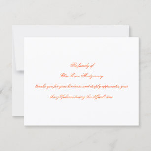 Elegante orange Skript-Todesanzeige Dankeskarte