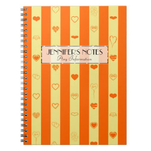 Elegante orange Streifen modernes Herz Muster Notizblock