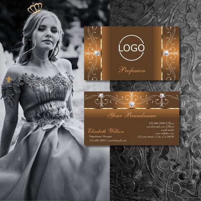 Elegante Orange und Brown Squiggled Jewels hinzufü Visitenkarte (Von Creator hochgeladen)