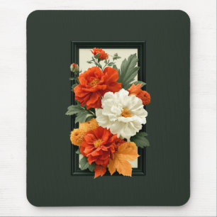 Elegante Orange- und weiße Blumenkunst Acryl-Kunst Mousepad