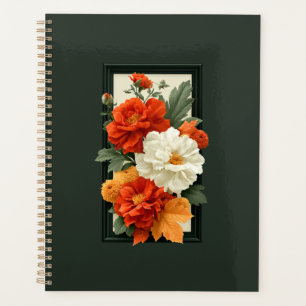 Elegante Orange- und weiße Blumenkunst Acryl-Kunst Planer