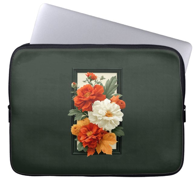 Elegante Orange- und weiße Blumenkunst   Laptopschutzhülle (Vorderseite)