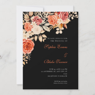 Elegante Orange und White Roses Black Wedding Einladung