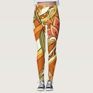 Elegante, orange weiße Blume und wirbeln Leggings