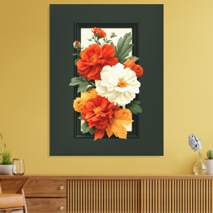 Elegante orange-weiße Blumenkunst   Leinwanddruck