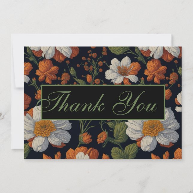 Elegante, orange weiße Retro-Blume Einladung (Vorderseite)