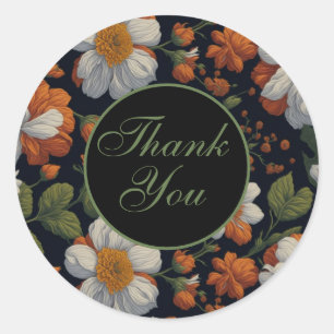 Elegante, orange weiße Retro-Blume Runder Aufkleber