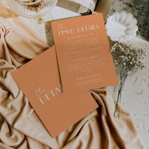 Elegante orange-weiße stilvolle Hochzeitsdetails Begleitkarte