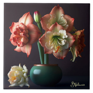 Elegante Orange White Amaryllis Blume Fliese