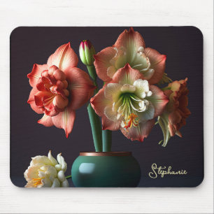 Elegante Orange White Amaryllis Blume Mousepad