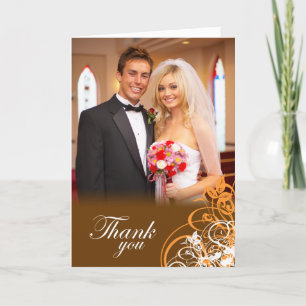 Elegante orange Wirbel Hochzeit danke Fotokarte