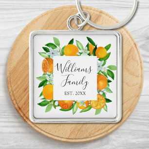 Elegante orangefarbene Früchte und Blumen Sommerbl Schlüsselanhänger