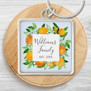 Elegante orangefarbene Früchte und Blumen Sommerbl Schlüsselanhänger