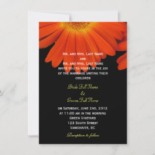 Elegante orangefarbene Gerbera-Daisy-Blumen Hochze Einladung