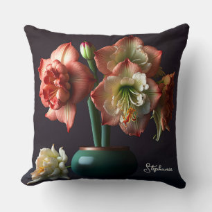 Elegante orangefarbene weiße Amaryllis-Blüte Kissen