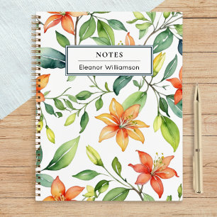 Elegante Orangen Blumen Gartenliebhabers Personali Notizbuch