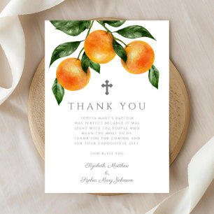 Elegante Orangen Mädchen Taufe Dankeskarte