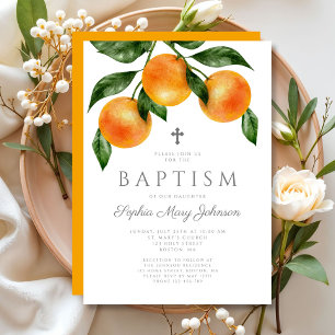 Elegante Orangen Mädchen Taufe Einladung