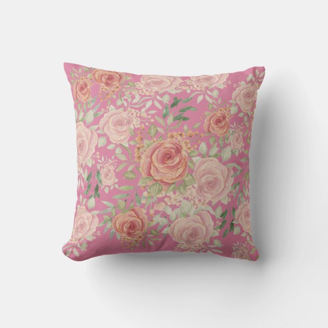 Elegante Orangen- und Blütenfarben Rose Wasserfarb Kissen (Vorderseite)