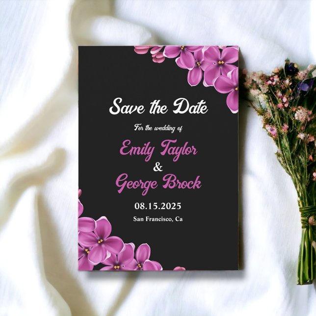 Elegante Orchid-Blume Schwarzer Sommer Blumenhochz Save The Date (Von Creator hochgeladen)
