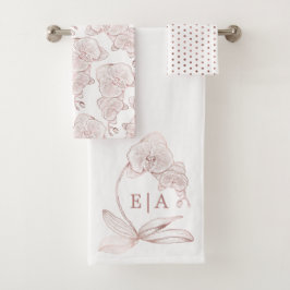 Elegante Orchid Botanical Monogram Wedding Badhandtuch Set