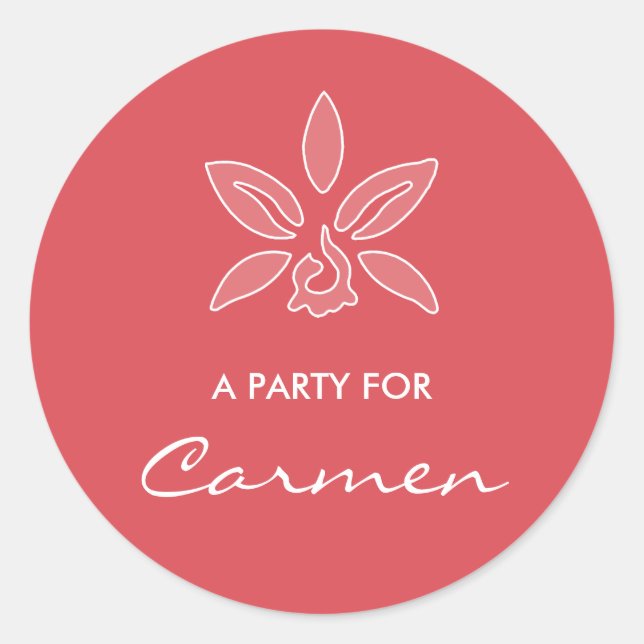 Elegante Orchid einfache Hot Red-Blume mit Namen Runder Aufkleber (Vorderseite)