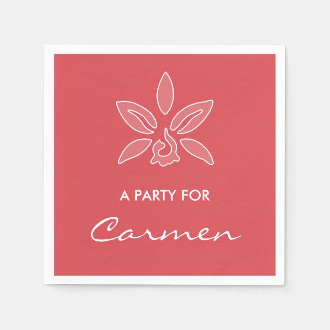 Elegante Orchid einfache Hot Red-Blume mit Namen Serviette (Vorderseite)