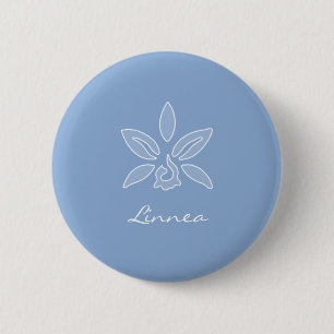 Elegante Orchid Simple Powder Blue Blume mit Namen Button