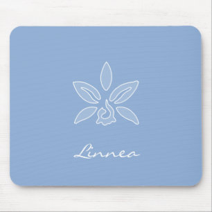 Elegante Orchid Simple Powder Blue Blume mit Namen Mousepad