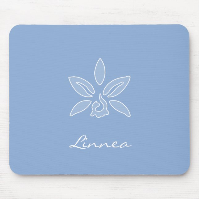 Elegante Orchid Simple Powder Blue Blume mit Namen Mousepad (Vorne)