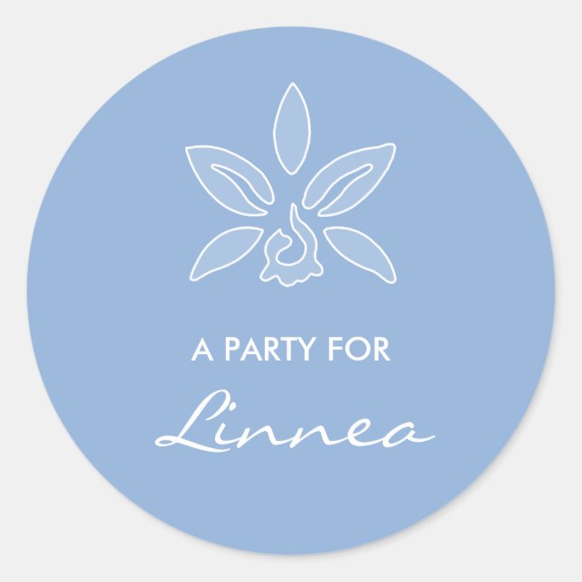Elegante Orchid Simple Powder Blue Blume mit Namen Runder Aufkleber (Vorderseite)