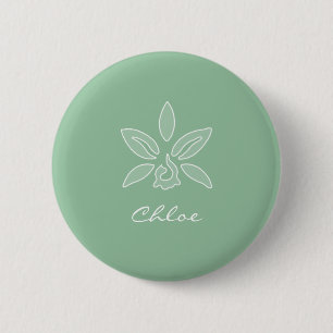 Elegante Orchid Simple Spring Green Blume und Name Button