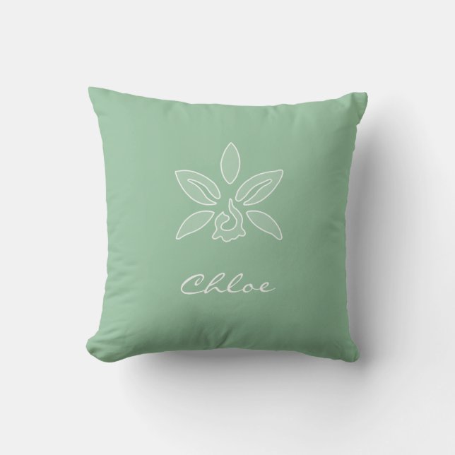 Elegante Orchid Simple Spring Green Blume und Name Kissen (Vorderseite)