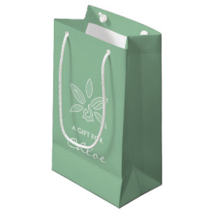 Elegante Orchid Simple Spring Green Blume und Name Kleine Geschenktüte